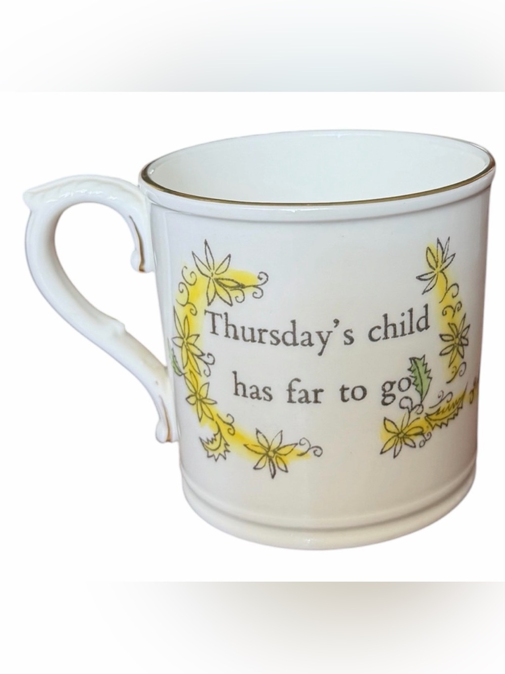 Vintage Royal Worcester “Thursday’s Child” Hand Painted Bone China Mug - EUC